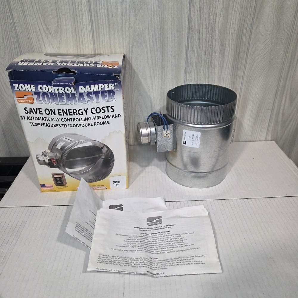 Suncourt ZC106 6" Normally Closed Zone Control Damper Brand New NO TRANSFORMER